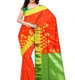 Glamourous Satin Silk Fabric Orange Color Embroidered Saree For Women