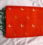 MOON Kanjivaram Silk Blend Saree  (Multicolor, Orange, Green )