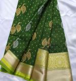 Print silk saree Banarasi (Green and gold-toned) NEW