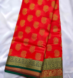 Women Red & Green Woven Design Zari Silk Cotton Banarasi Saree