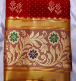 Women Red & Marun  Woven Design Zari Silk Cotton Banarasi Saree