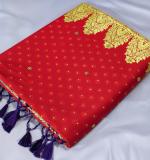 Woven  Soft  Ston work  Saree New ( Red & Blue )