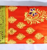 Glamourous Satin Silk Fabric Orange Color Embroidered Saree For Women
