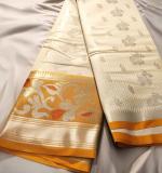 White Color Linen Blend Kasavu Saree