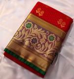 Banarasi Silk Blend Saree  (Red & Green ) Art Silk Sarees