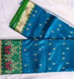 Butta With Bold Paisley Printed Pallu (Blue&Green)