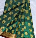Woven Kanjivaram Cotton Silk Saree  (Green gold )