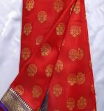 Woven Kanjivaram Cotton Silk Saree  (Red & Pink )