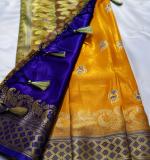 Woven Kanjivaram Myrun Cotton Silk Saree  (Myrun & Blue)