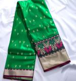 :   Woven  Cotton Soft  Saree (Green & Dark Pink)