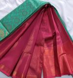 Woven  Soft  Cotton Saree New (Green Dark  & Pink )