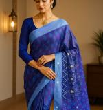 :  Blue fix Design check Party Sari  MAHARASHTRA Special