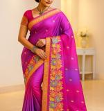 Pink fix Design check Party Sari  MAHARASHTRA Special