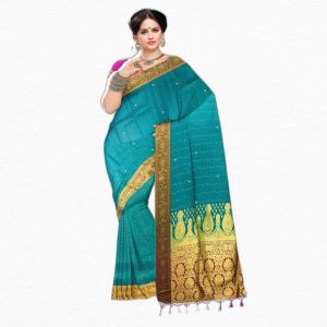 Kanjivaram Silk Blend Saree (Green )