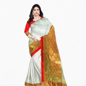 Banarasi Art Silk Saree  (Red, White)