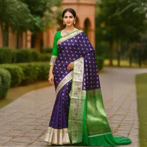 Patola Silk Blend Saree  (Blue) All india