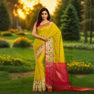 KOTHARI SKT Embellished Bandhani Organza Saree  (Yellow)