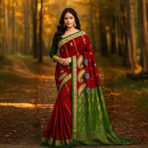 :    Embroidered Paithani Silk Blend, Art Silk Saree