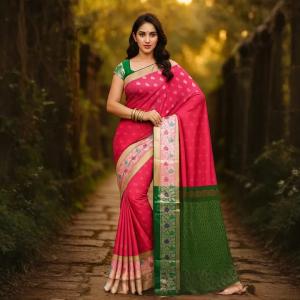 :      KOTHARI Self Design Bandhani Organza Saree  (Pink)