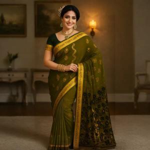 :  Chanderi Self Design Bandhani  Saree
