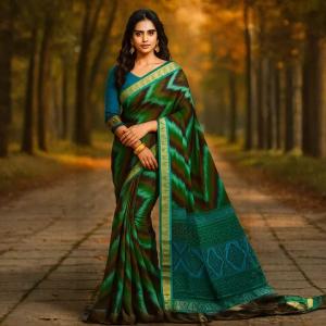 Satrani Women's Piping & STelf Weaving Poly Silk Saree