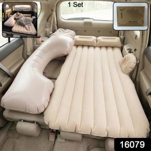 Portable Car Air Mattress Bed Set With Pump Pillows Inflatable (Beige)