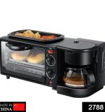 3 In 1 Breakfast Maker Portable Toaster Oven Grill Pan Coffee Maker Full Breakfast Ready At One Go
