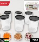 Air Tight Kitchen Storage Container For Rice Dal Atta Bpa-free Flour Cereals Snacks Stackable Modular Round. (Approx - 1100ml Set Of 6pcs)