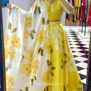 Yellow Fox Georgette Lehenga
