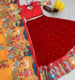 Red Kalamkari Print Lehenga