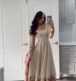 Chinon silk thread with Sequnce Off White Readymade Dress