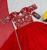 Red Fox Georgette Embroidered Gown