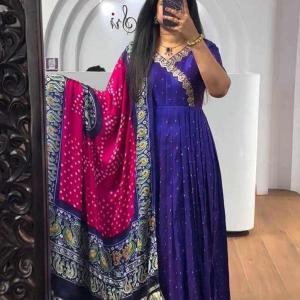 Blue Heavy Chinon Gown