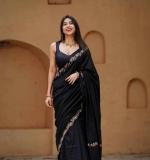 KPW 366 Beautiful Digital Printed Black Saree