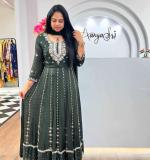Green Chinon Embroidery Sequence Gown