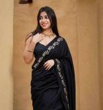 KPW 366 Beautiful Digital Printed Black Saree