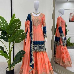Havy Chinon Orange Designer Suit