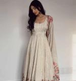 Chinon silk thread with Sequnce Off White Readymade Dress