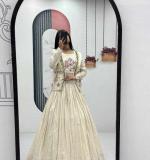 Pure Tissue Simmer Real Handwork and Read Diamond Work Crop Top Lehenga