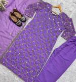 PURPLE FOX GEORGETTE TOP AND PENT WITH DUPATTA