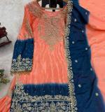 Havy Chinon Orange Designer Suit