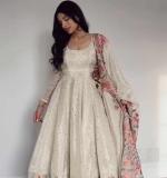 Chinon silk thread with Sequnce Off White Readymade Dress