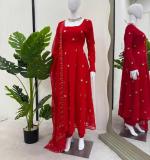 Foux Gorgette Beads with moti handwork Readymade Dress
