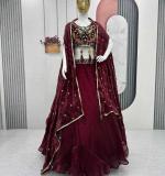 Marron Heavy Embroidery Thread & Sequence Work Lehenga