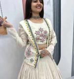 Pure Tissue Simmer Real Handwork and Read Diamond Work Crop Top Lehenga