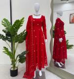 Foux Gorgette Beads with moti handwork Readymade Dress