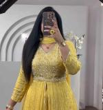 Yellow Chinon Sequence Work Lehenga