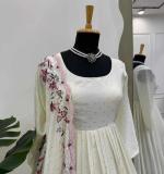 Chinon silk thread with Sequnce Off White Readymade Dress