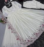 Chinon silk thread with Sequnce Off White Readymade Dress