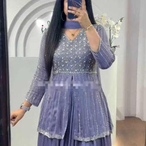 Violet Chinon Sequence Work Lehenga